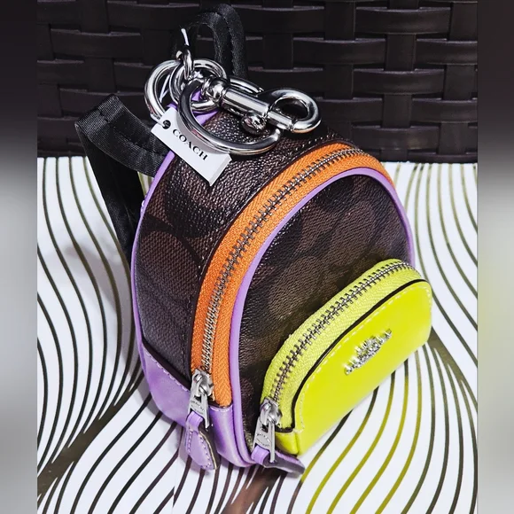 Coach Mini Backpack key chain C7803 bag charm Neon Multicolors Purple Orange NEW - Picture 7 of 11